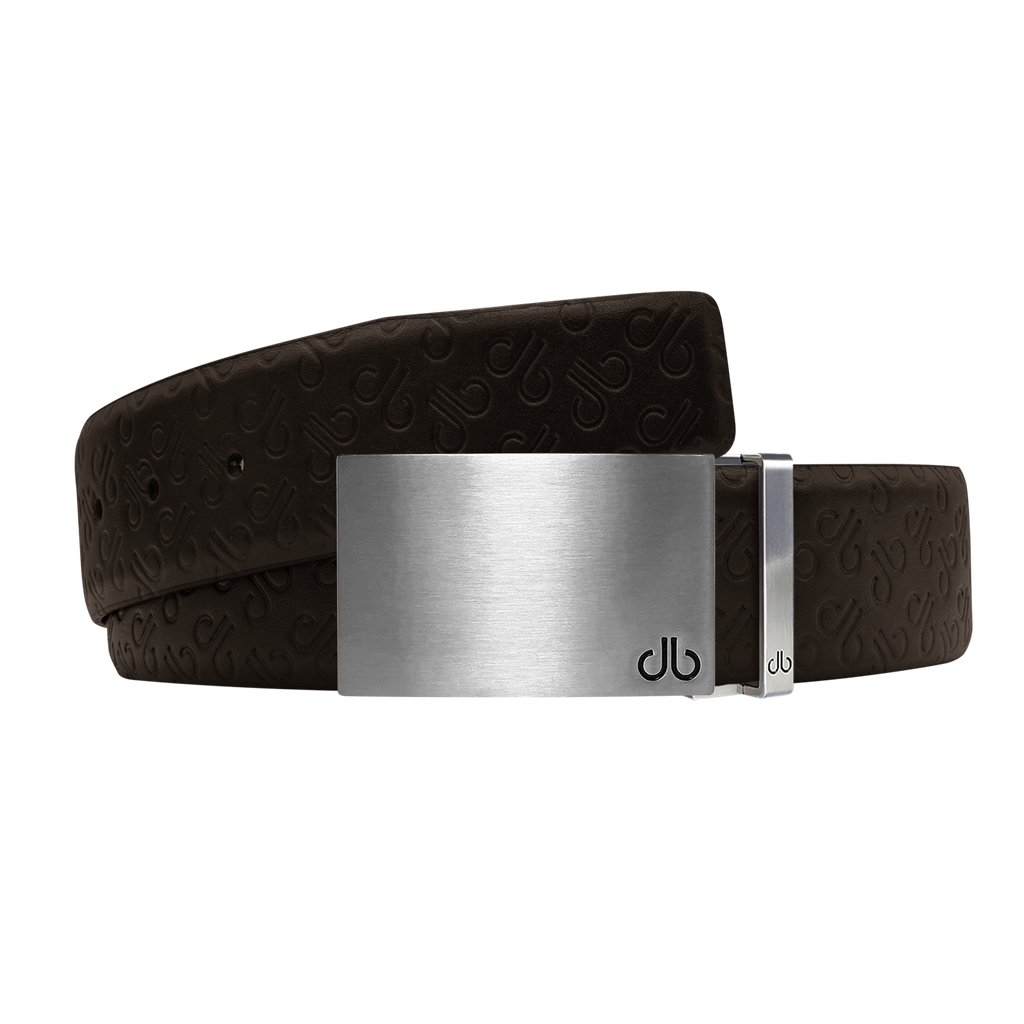 Brown Db Icon Pattern Embossed Leather Belt With Silver Druh Db Classic Block Buckle