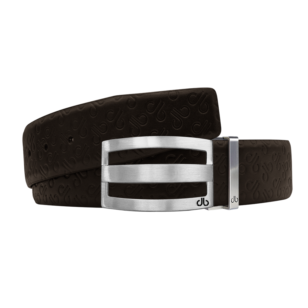 Brown Db Icon Pattern Embossed Leather Belt With Silver Druh Db Classic Stripped  Buckle