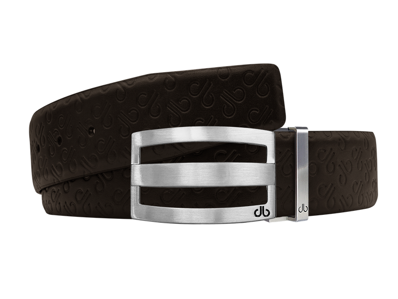 Brown Db Icon Pattern Embossed Leather Belt With Silver Druh Db Classic Stripped  Buckle