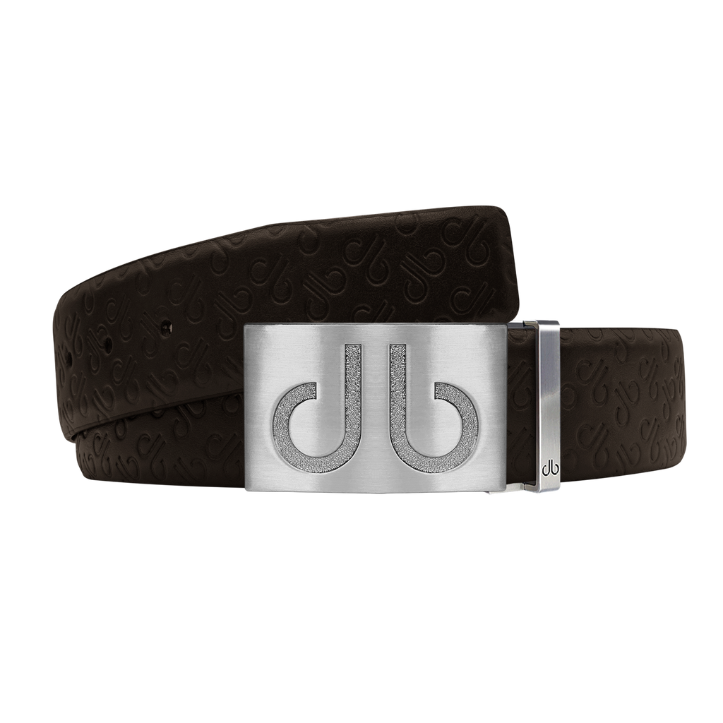 Brown Db Icon Pattern Embossed Leather Belt With Silver Druh Db Classic Buckle