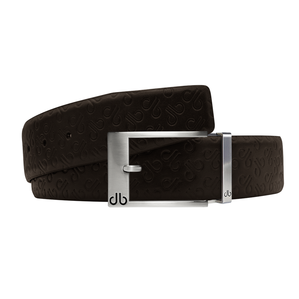 Brown Db Icon Pattern Embossed Leather Belt With Silver Classic Prong Buckle