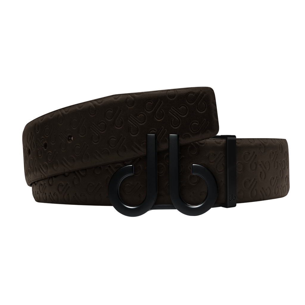 Brown Db Icon Pattern Embossed Leather Belt With Druh Db Black Icon Buckle