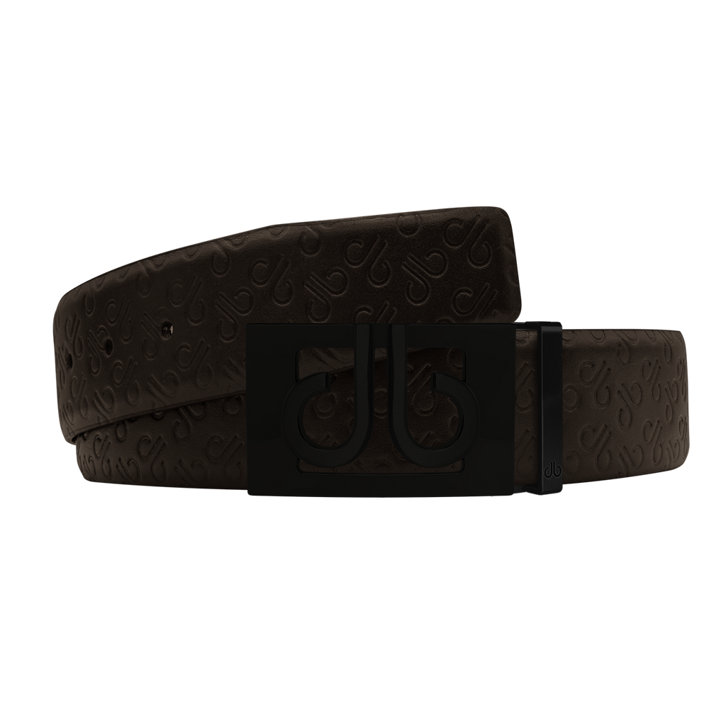 Brown Db Icon Pattern Embossed Leather Belt With Black Db Classic Thru Buckle