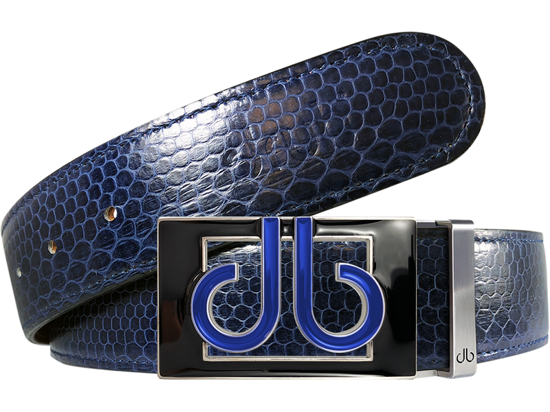 Blue Snakeskin Leather Belt with Buckle