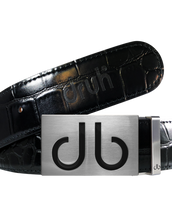Black Crocodile Textured Leather Belt with Buckle