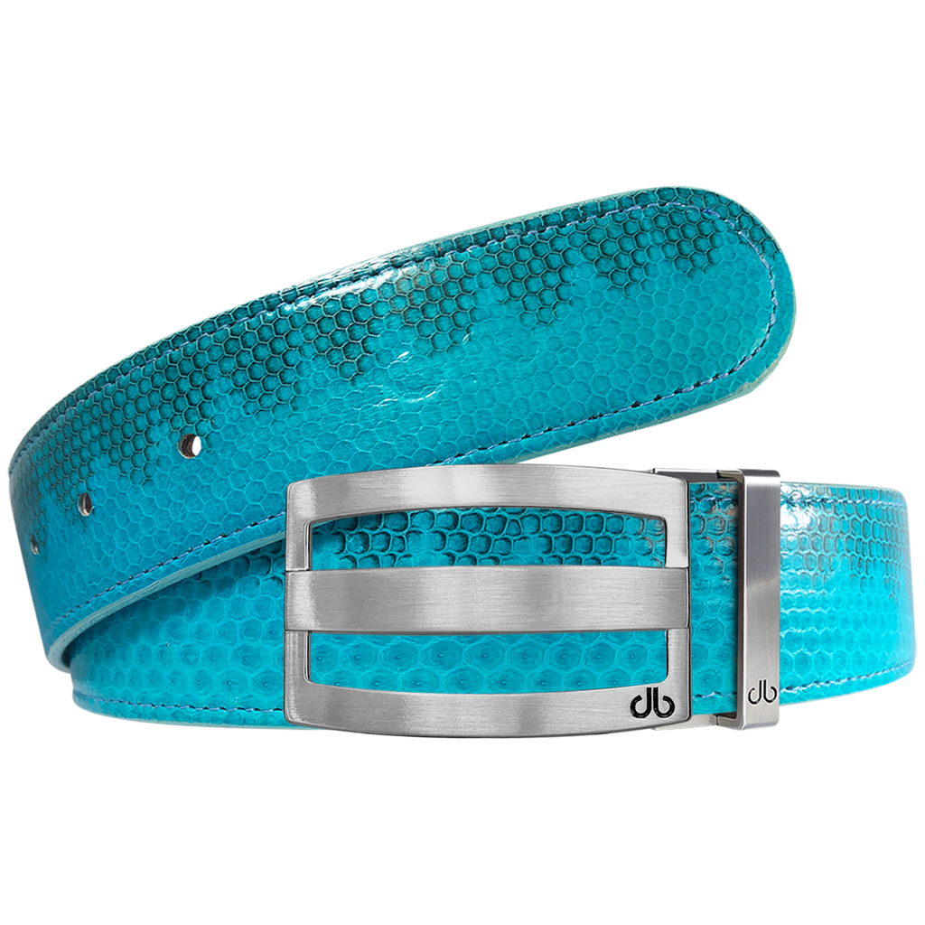 Light Blue Snakeskin Leather Belt with Buckle