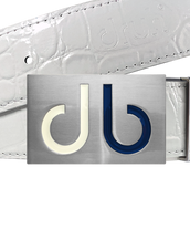 Two Tone Interchangeable Buckle with White Crocodile Texture Leather Belt