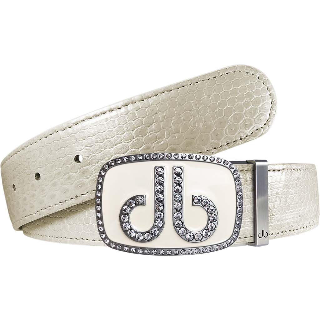 White Snakeskin Leather Belt with buckle