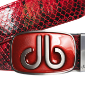 Red Snakeskin Leather Belt with Buckle