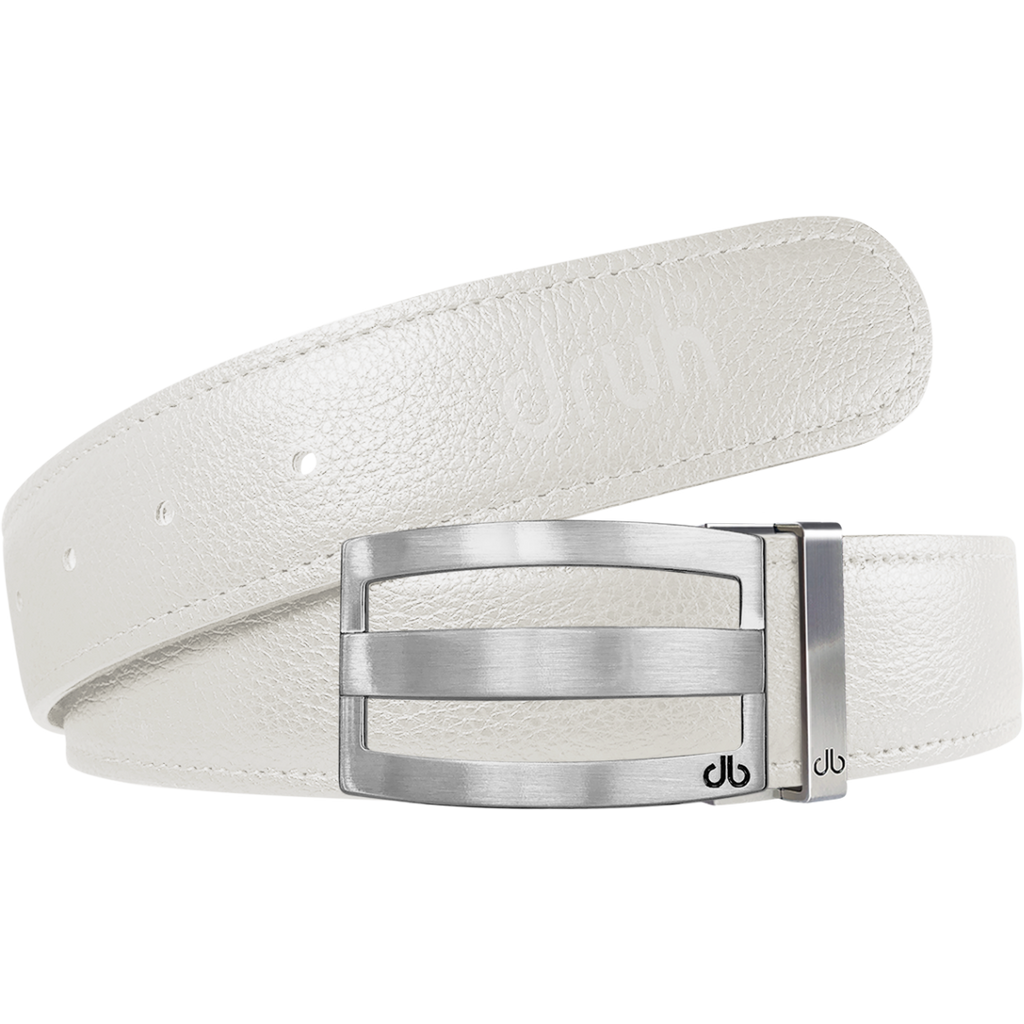 White Full Grain Textured Leather Strap with Buckle