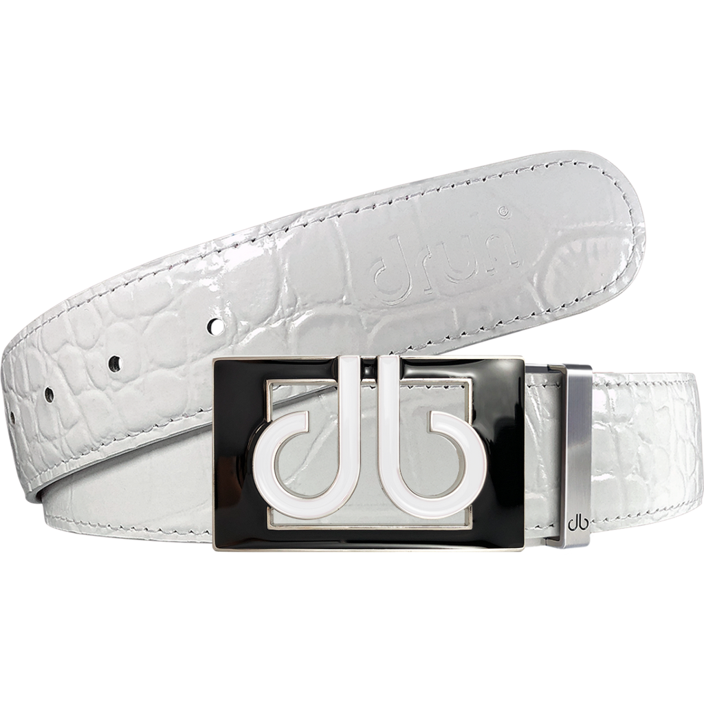 White Crocodile Textured Leather Belt with Buckle
