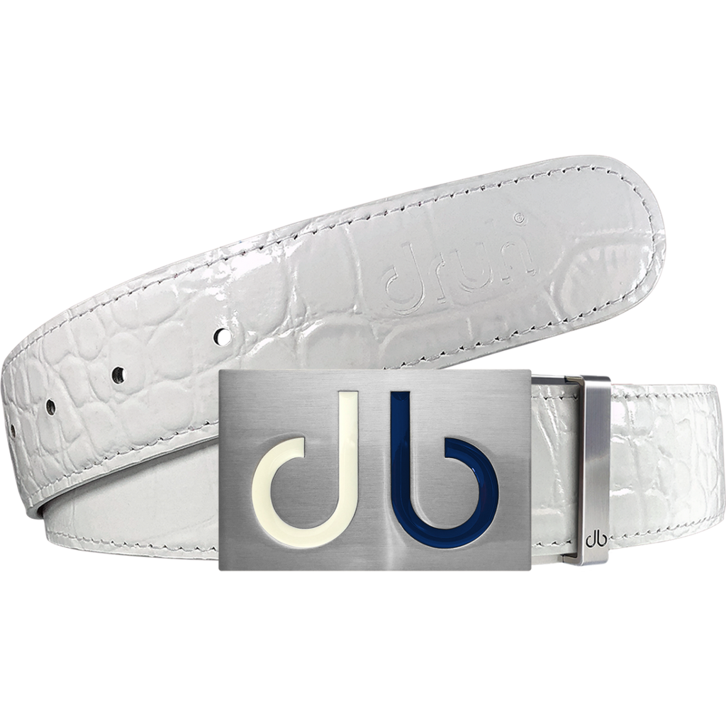 Two Tone Interchangeable Buckle with White Crocodile Texture Leather Belt
