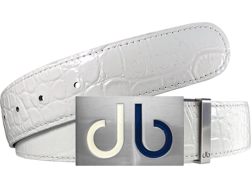Two Tone Interchangeable Buckle with White Crocodile Texture Leather Belt