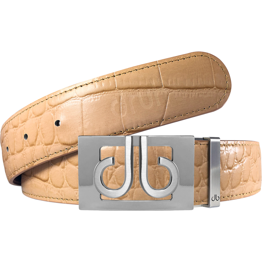 Tan Crocodile Textured Leather Belt with Buckle