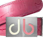 Pink Crocodile Textured Leather Belt with Buckle