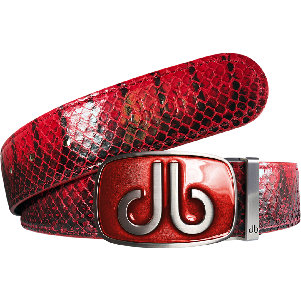 Red Snakeskin Leather Belt with Buckle