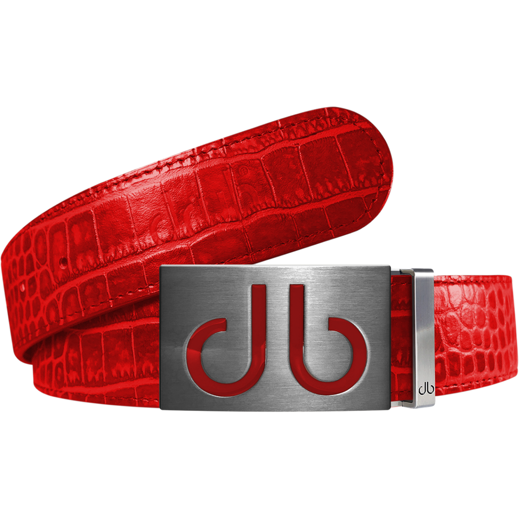 Red Crocodile Textured Leather Belt with Buckle