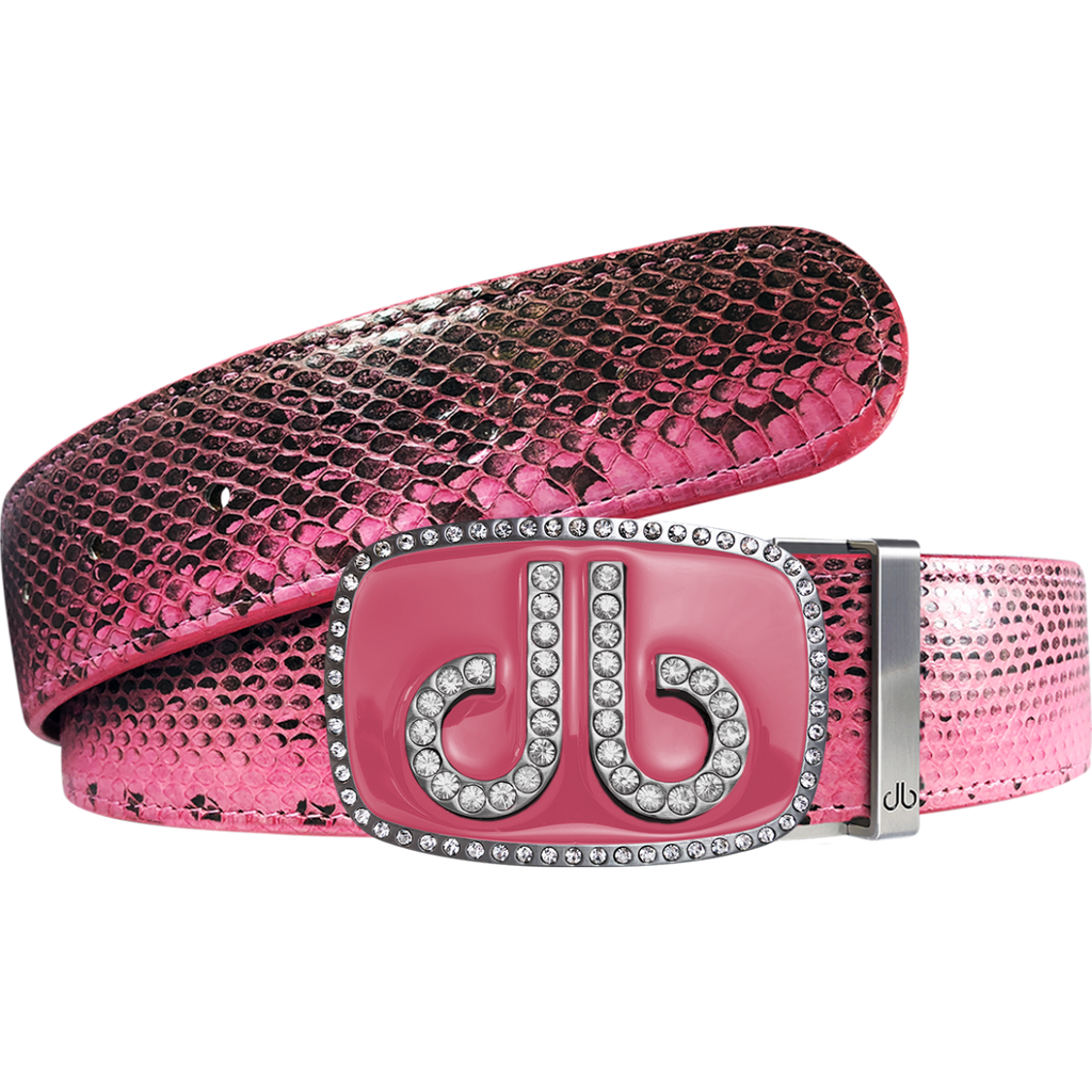 Pink Snakeskin Leather Belt with Buckle