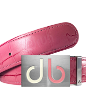 Pink Crocodile Textured Leather Belt with Buckle