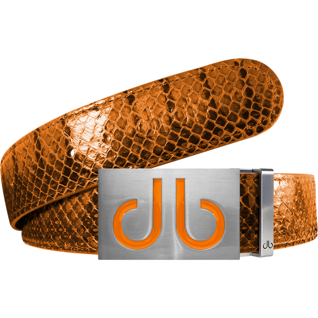 Orange Snakeskin Leather Belt with Buckle