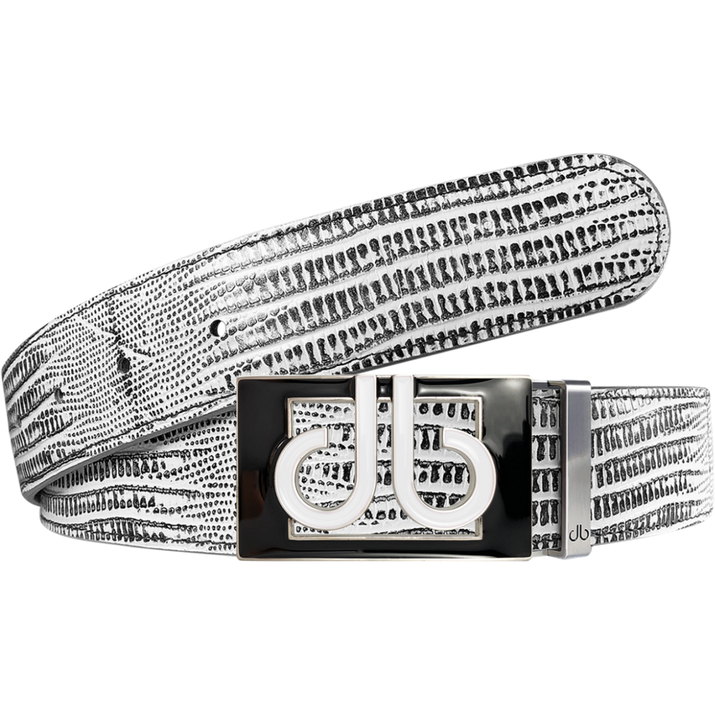 White and Black Lizard Texture Leather Belt with buckle