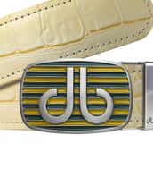 Cream Crocodile Textured Leather Belt with Buckle