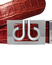 Burgundy Crocodile Textured Leather Belt with Buckle
