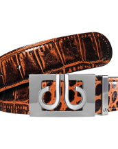 Brown Crocodile Textured Leather Belt with Buckle