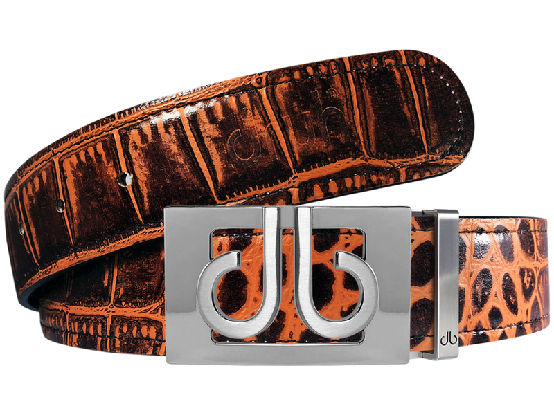 Brown Crocodile Textured Leather Belt with Buckle