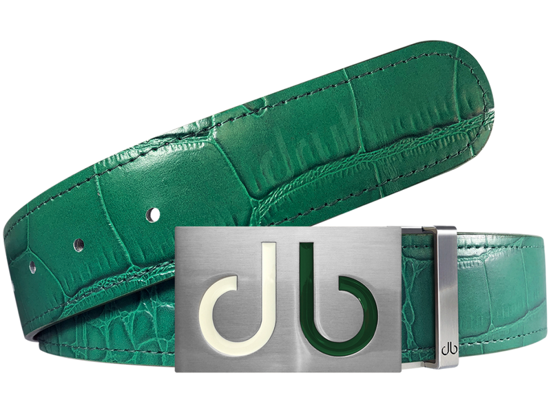 Green Crocodile Textured Leather Belt with Buckle