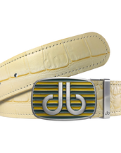 Cream Crocodile Textured Leather Belt with Buckle