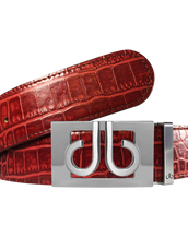 Burgundy Crocodile Textured Leather Belt with Buckle