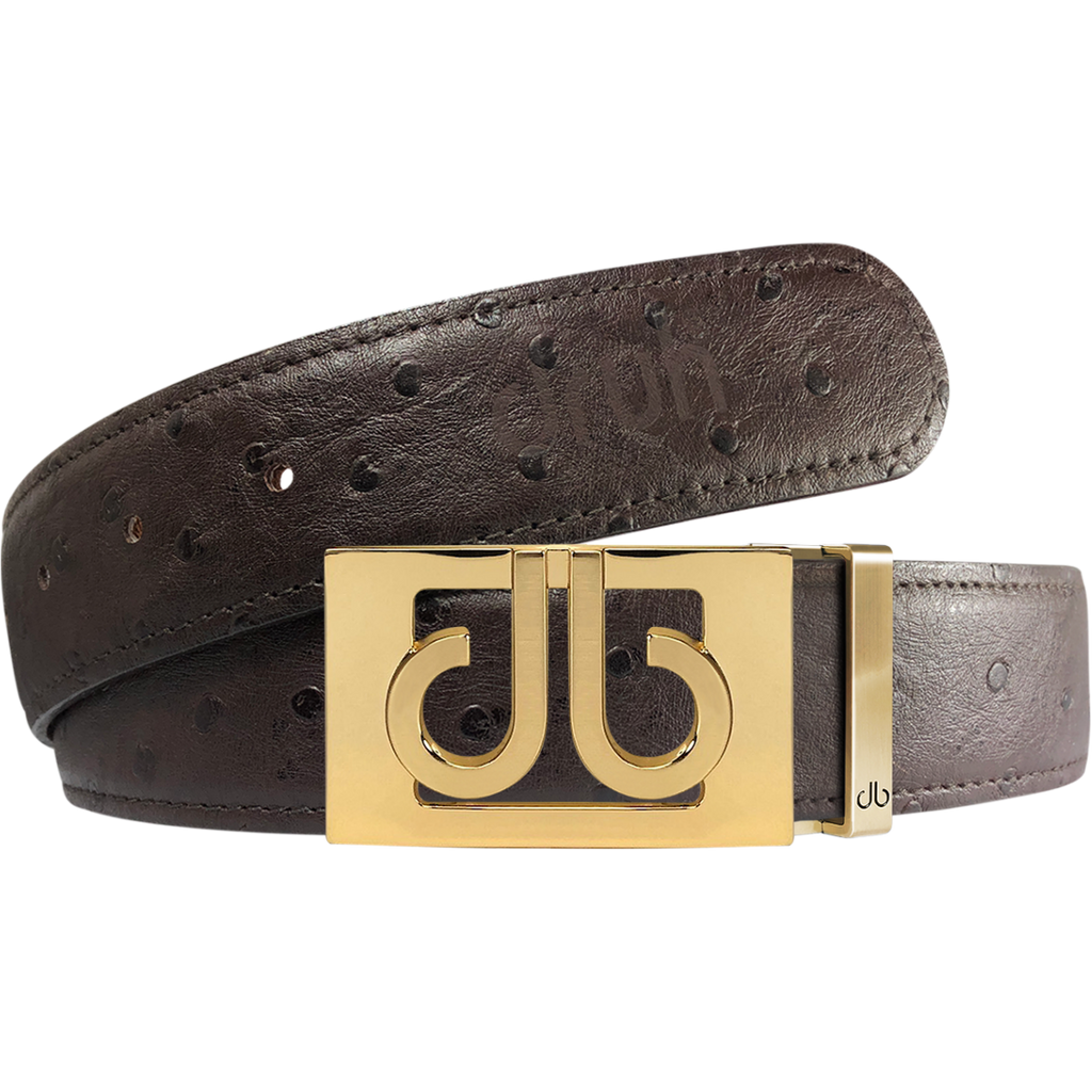Brown Ostrich Textured Leather Strap with Buckle
