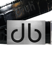 Black Crocodile Textured Leather Belt with Buckle