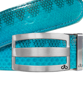 Light Blue Snakeskin Leather Belt with Buckle