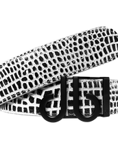 Black and White Crocodile Textured Leather Belt with Matte Black DB Icon Buckle