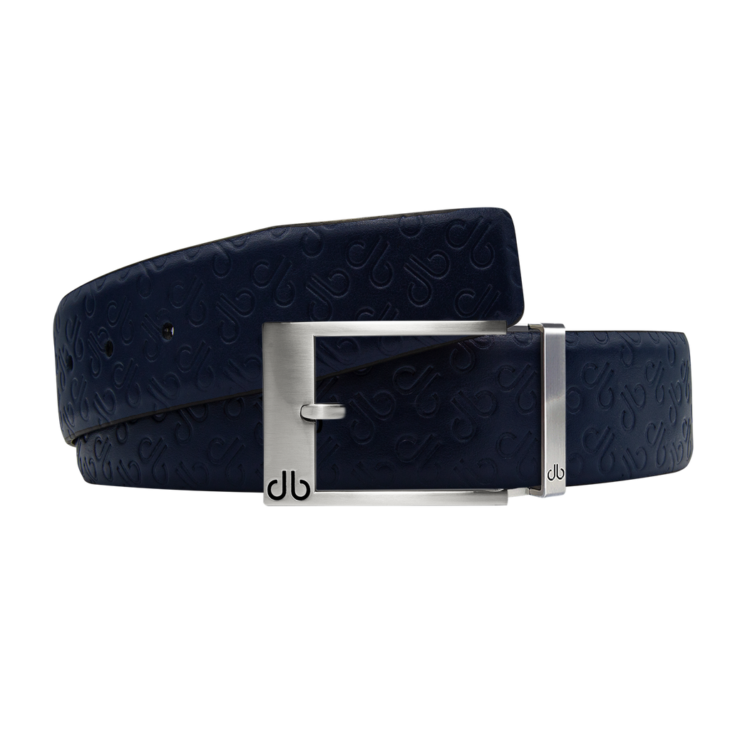 Dark Blue Db Icon Pattern Embossed Leather Belt With Silver Classic Prong Buckle
