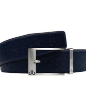 Dark Blue Db Icon Pattern Embossed Leather Belt With Silver Classic Prong Buckle