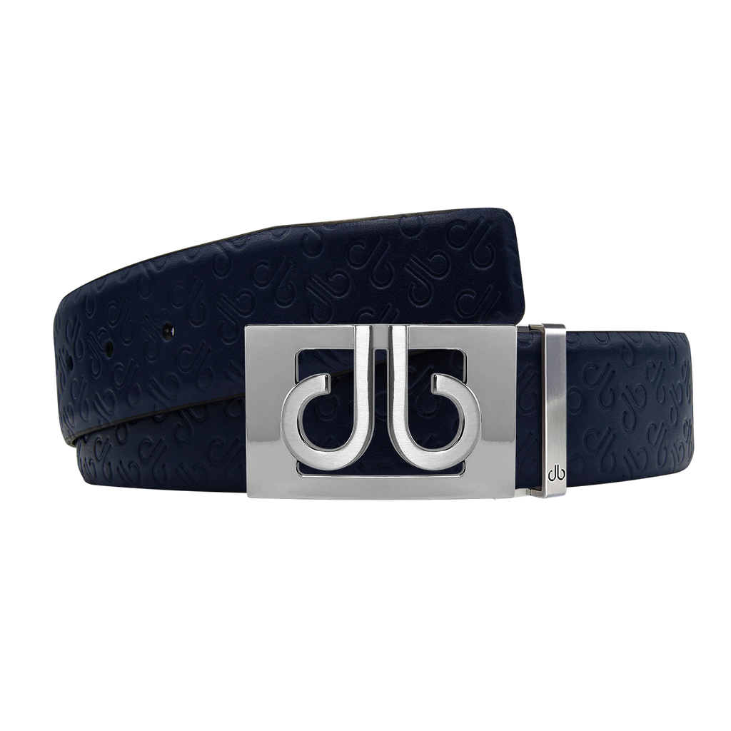 Dark Blue Db Icon Pattern Embossed Leather Belt With Silver Db Classic Thru Buckle