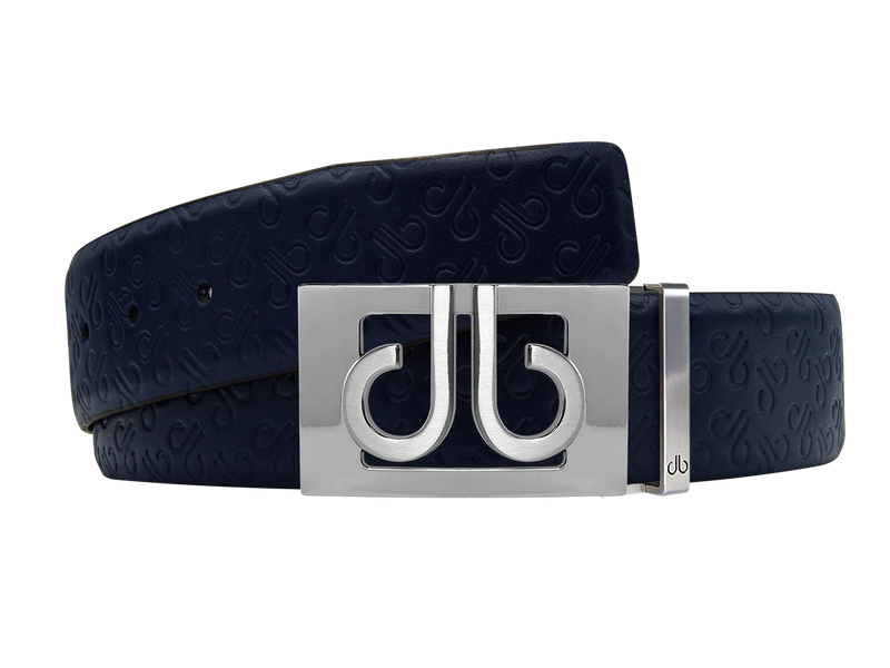 Dark Blue Db Icon Pattern Embossed Leather Belt With Silver Db Classic Thru Buckle