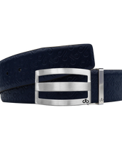 Dark Blue Db Icon Pattern Embossed Leather Belt With Silver Druh Db Classic Striped Buckle