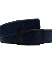Dark Blue Db Icon Pattern Embossed Leather Belt With Black Classic Prong Buckle