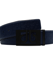 Dark Blue Db Icon Pattern Embossed Leather Belt With Black Db Classic Thru Buckle
