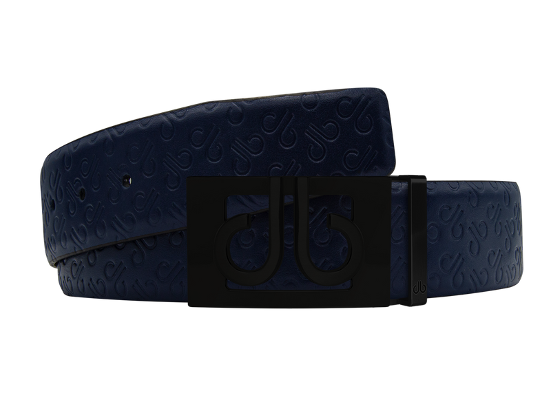 Dark Blue Db Icon Pattern Embossed Leather Belt With Black Db Classic Thru Buckle