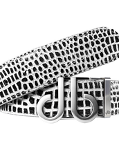 Black and White Crocodile Textured Leather Belt with Silver DB Icon Buckle