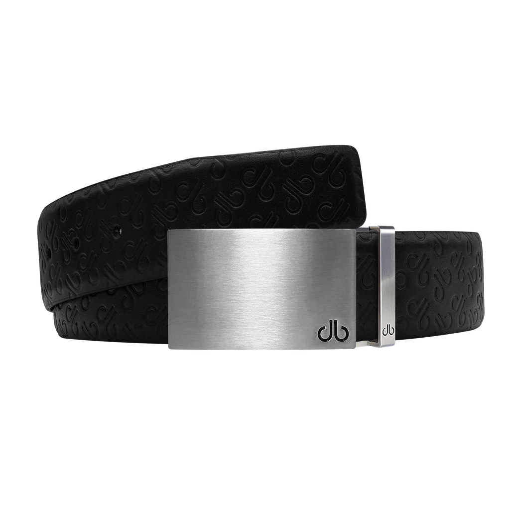 Black Db Icon Pattern Embossed Leather Belt With Silver Druh Db Classic Block Buckle