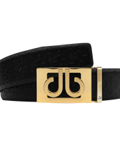 Black Db Icon Pattern Embossed Leather Belt With Gold Db Classic Thru Buckle