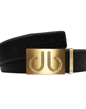 Black Db Icon Pattern Embossed Leather Belt With Gold Druh Db Classic Buckle