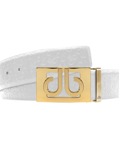 White Db Icon Pattern Embossed Leather Belt With Gold Db Classic Thru Buckle