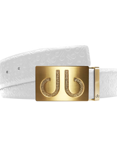 White Db Icon Pattern Embossed Leather Belt With Gold Druh Db Classic Buckle